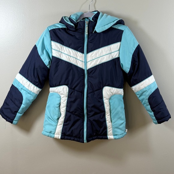 Rothschild Other - Kids Rothschild Puffer Jacket Navy Blue Aqua White Hooded Winter‎ Coat SIZE XL